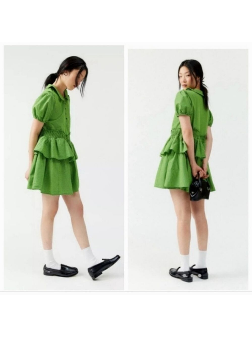 Urban Outfitters Claire Babydoll Mini Dress 100% Cotton green Small - Picture 2 of 8